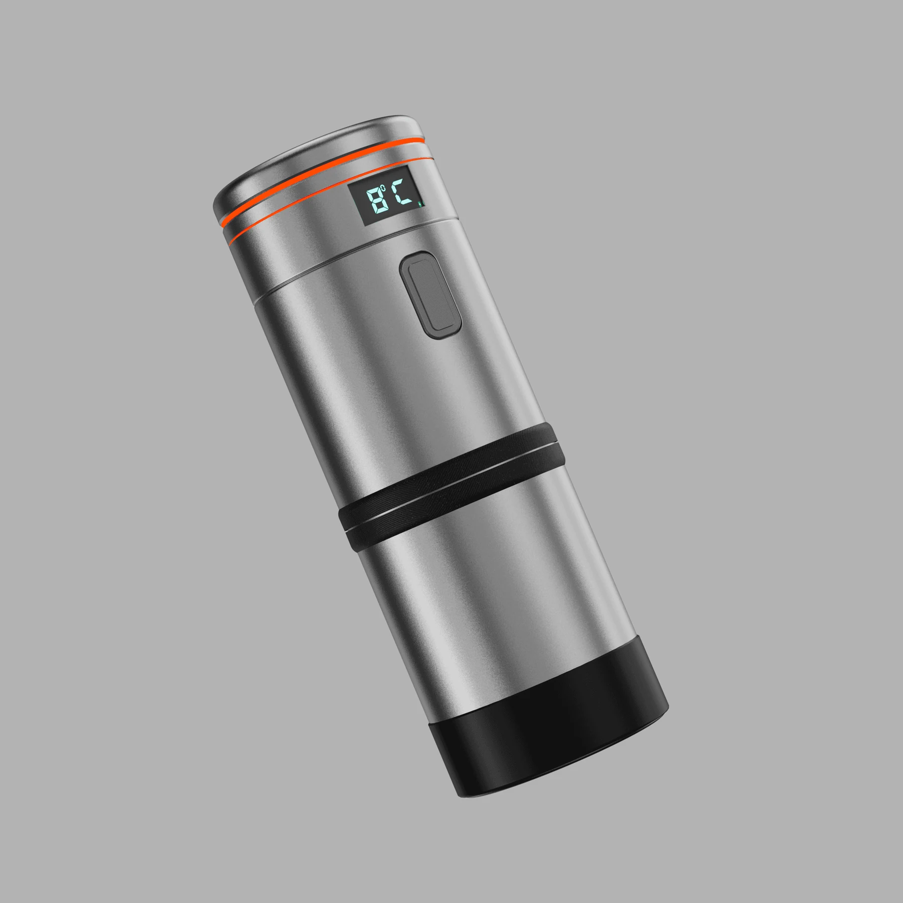 Brushed silver Thermos smart bottle floating against a neutral background