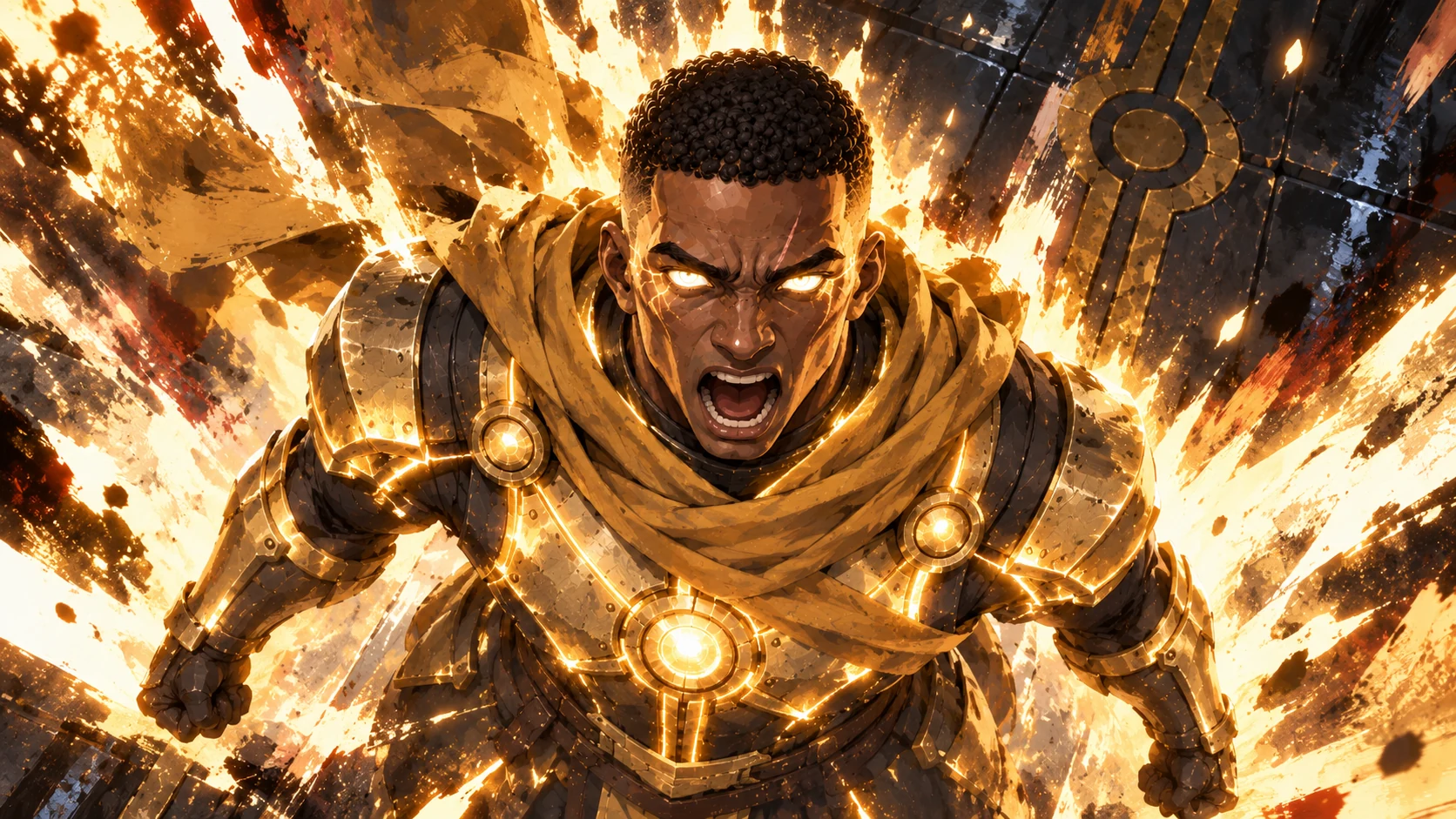 Paladino protagonist surrounded by a violent golden aura