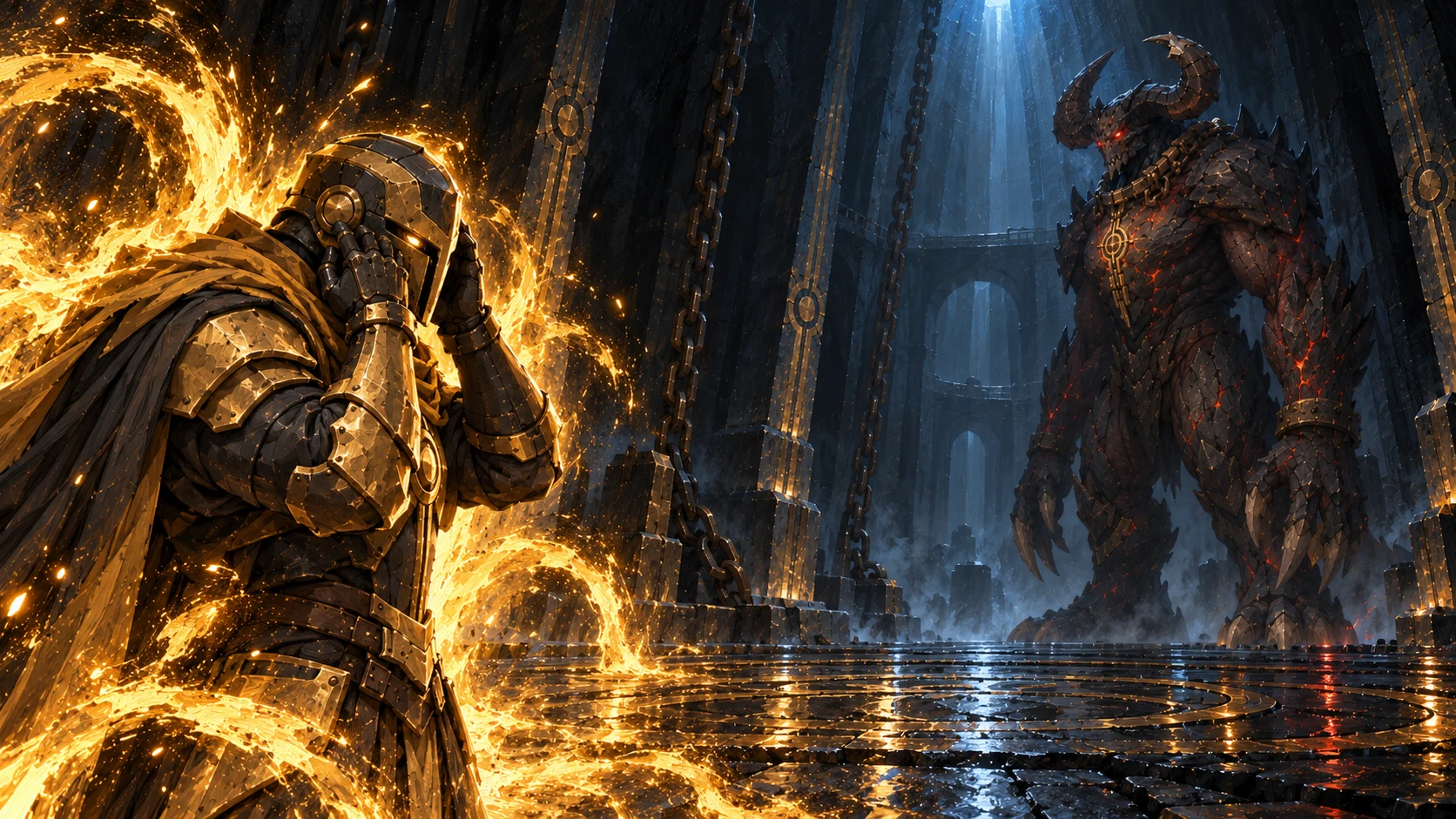 Lateral combat frame with Paladino and creature