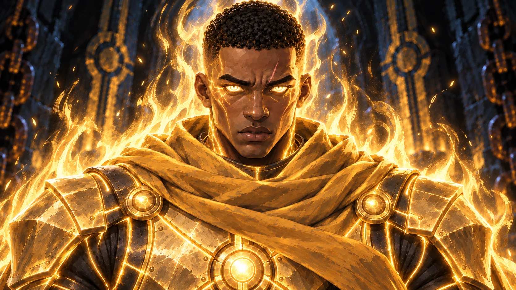 Paladino protagonist illuminated by a golden aura