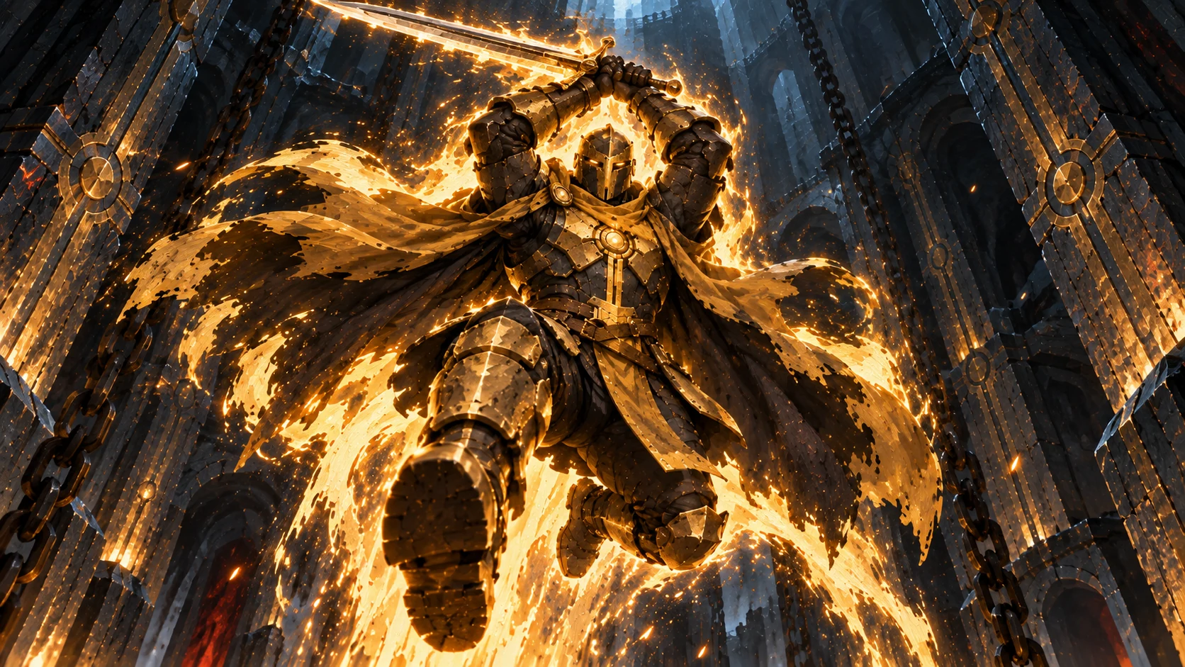 Frontal Paladino attack framed by golden energy