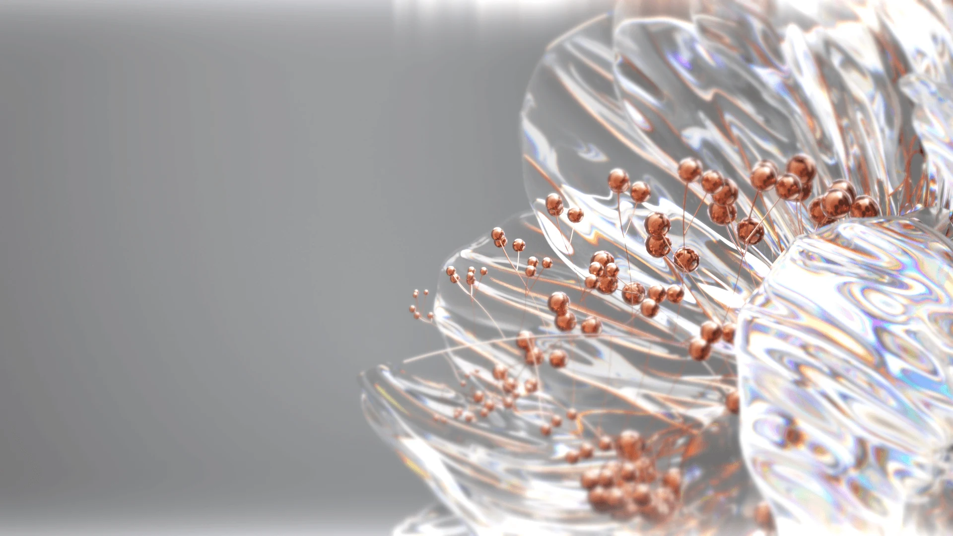 Macro translucent crystalline form with fine copper-colored details